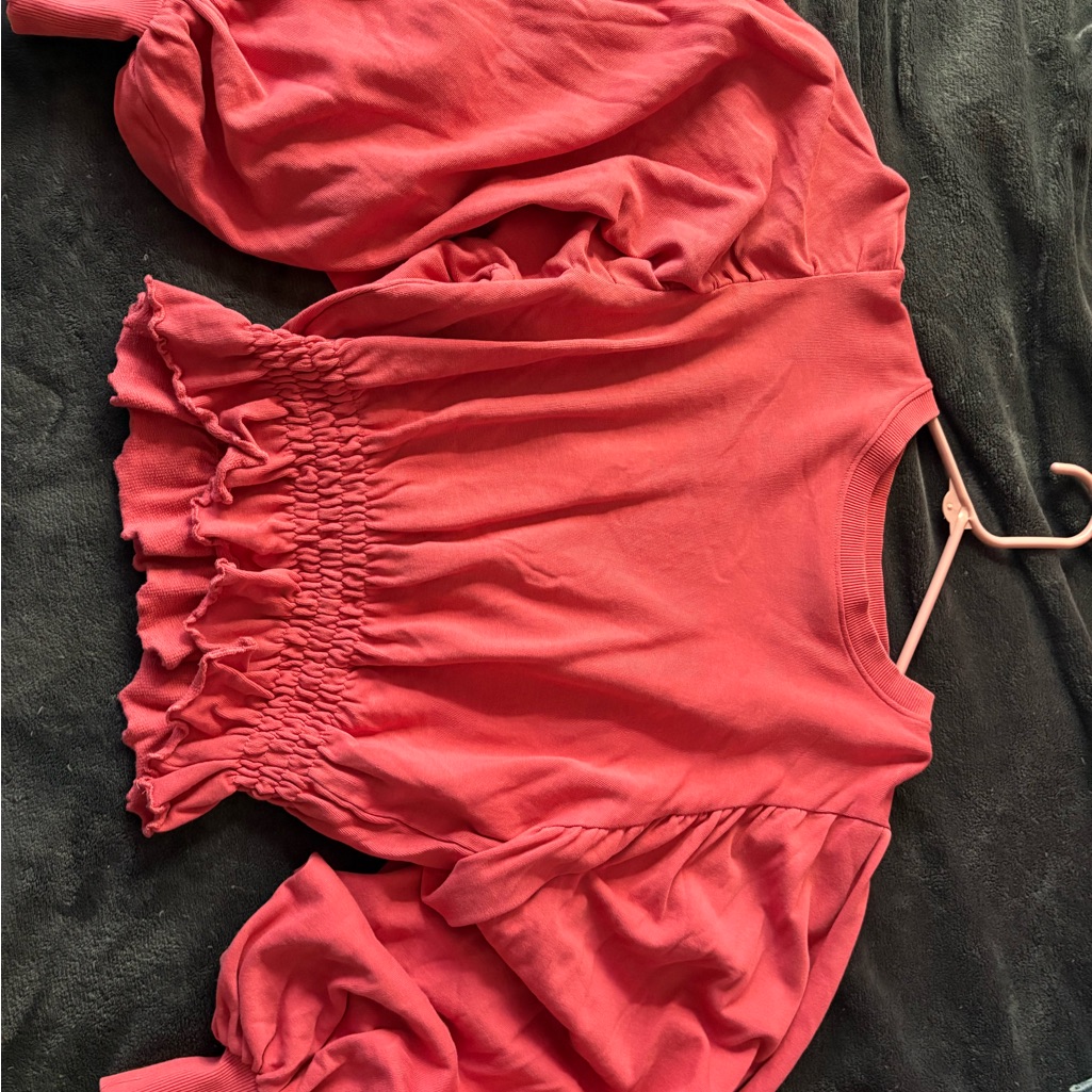 Zara Pink Blouse With Smocked Ruffled 3/4 Sleeves